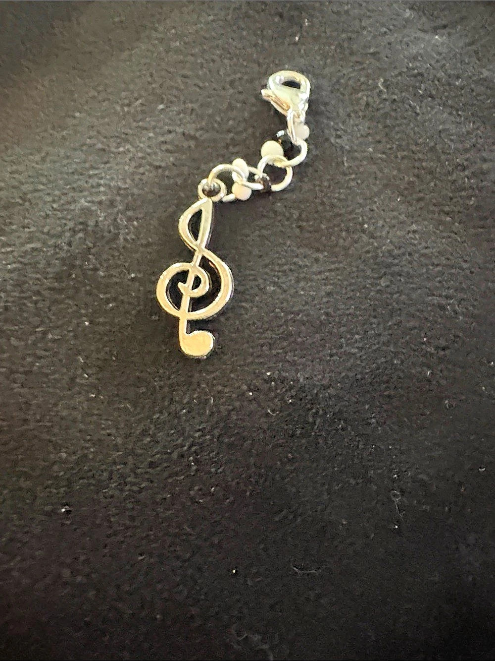 musical note charm Silver accented white & Black